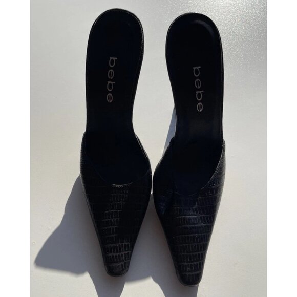 Bebe Women’s Sz 5 Black Crocodile Leather Platform Stiletto Heels Made in Spain - Picture 3 of 14